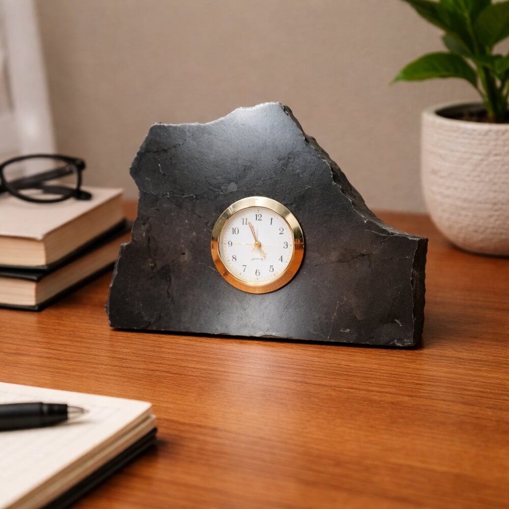 Shungite Stone Desktop Clock Handmade  Home Decor Clock Mother's Day Gift
